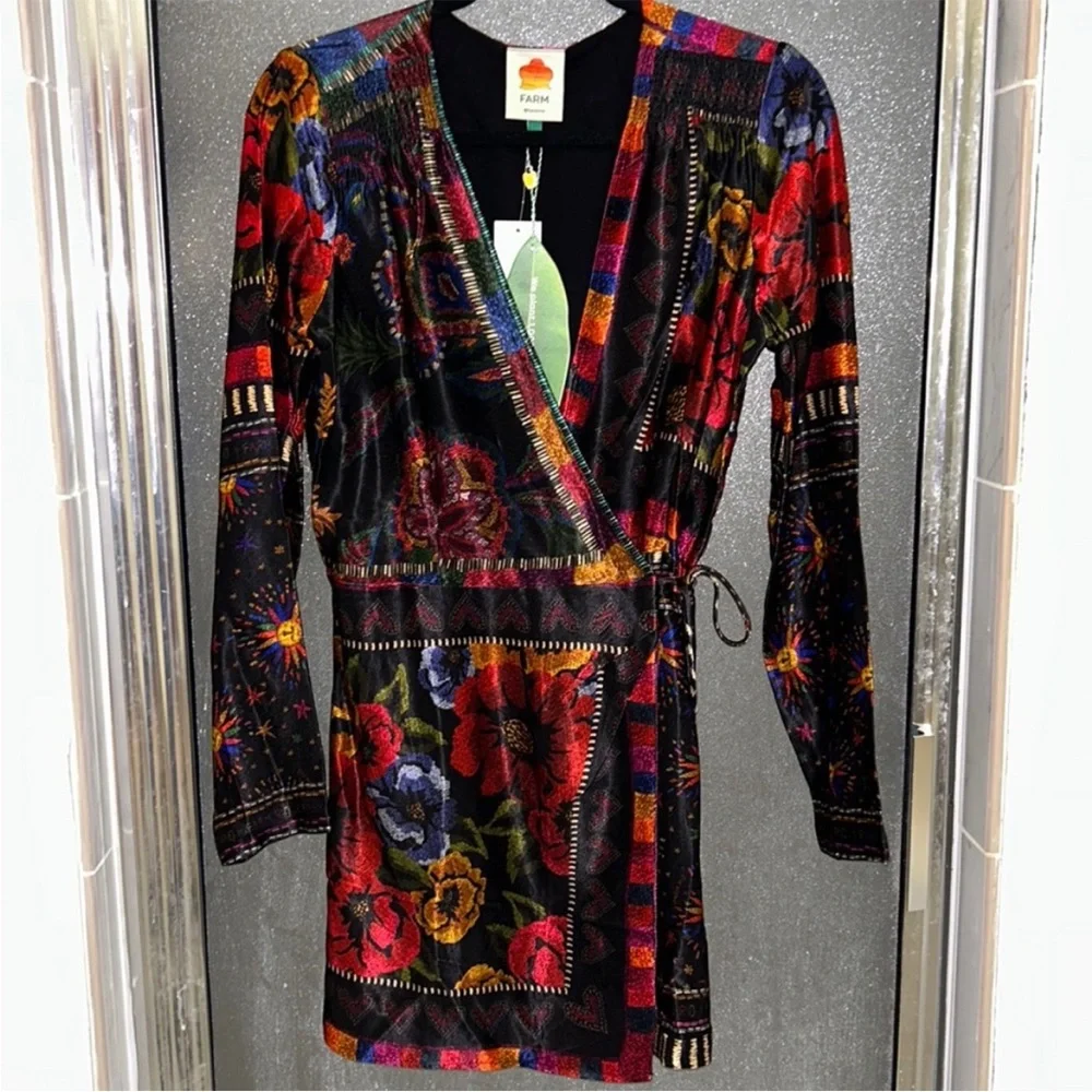 Farm Rio Black Mixed Scarves Mini Dress - Picture 5 of 14